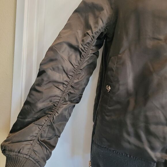 STEVE MADDEN parachute Bomber Satin jacket side zip teddy bear fleece lining, - Picture 7 of 13